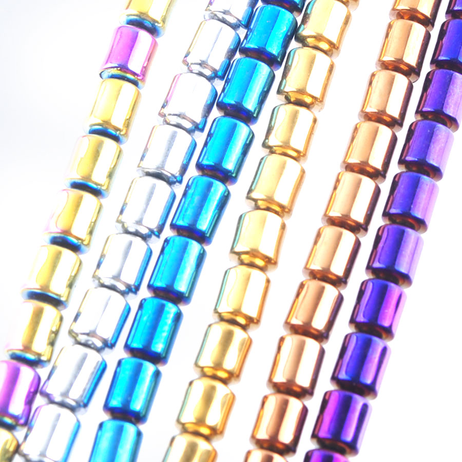 

WOJIAER 4x5MM Blue Natural Stone Cylinder Hematite Materials Spacers Loose Beads For DIY Jewelry Making Neck Accessories BL312