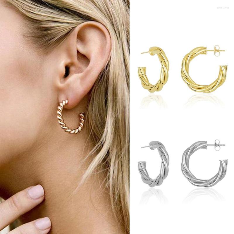 

Hoop Earrings Aesthetic Twisted Circle For Women C Shape Gold Platinum Stainless Steel Earings Simple Fashion Party Gift Jewelry