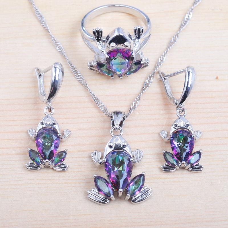 

Necklace Earrings Set Frog Design Women's Wedding Red Crystal Zirconia Silver Color Ring And QZ0320, Picture shown