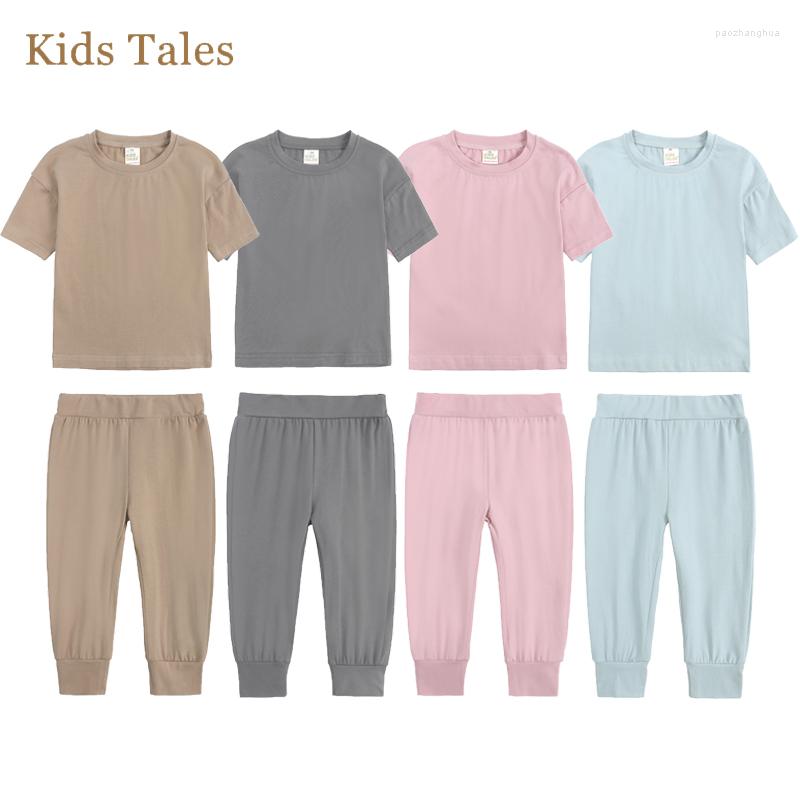 

Clothing Sets Toddler Boys Girls Cotton Summer Short Sleeve T-Shirt Top Long Pant 2pcs Solid Tracksuit Sports Outfit For Kids, Khaki