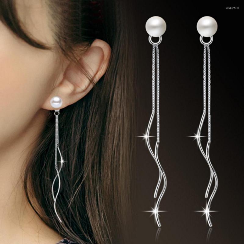 

Dangle Earrings NEHZY Silver Plating Jewelry Woman Fashion Pearl Chain Ear Tassels Long Section Of Corrugated Line