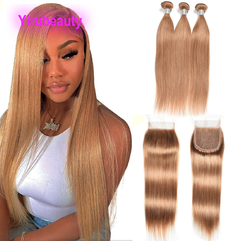 

Brazilian Human Hair 27# Bundles With 4X4 Lace Closure Silky Straight Peruvian Virgin Hair Extensions Free Part 10-34inch, 27# malaysian human hair