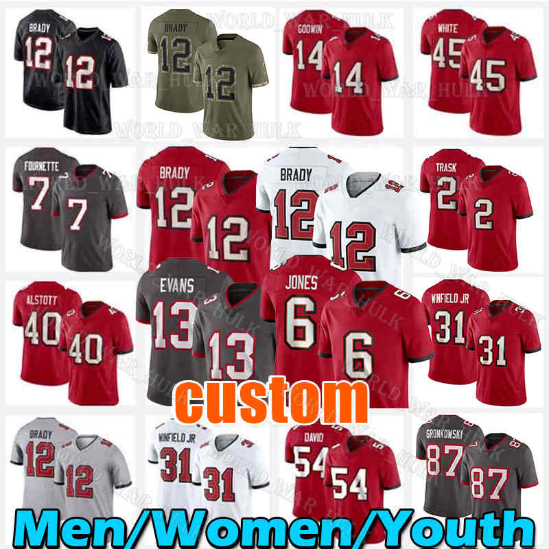 

Tom Brady Jersey Julio Jones Football Leonard Fournette Tampas Bayes Mike Evans Lavonte David Buccaneeres Antoine Winfield Jr Devin White Rob Gronkowski Logan Hall, Men custom jersey(hd)