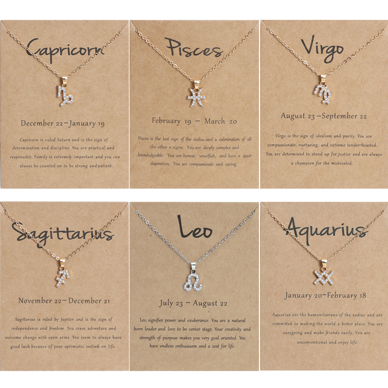 

2022 Crystal Zodiac Pendant Neckalces for Women Birthday Gifts Rhinestone Constellations Chain Choker Fashion Jewelry