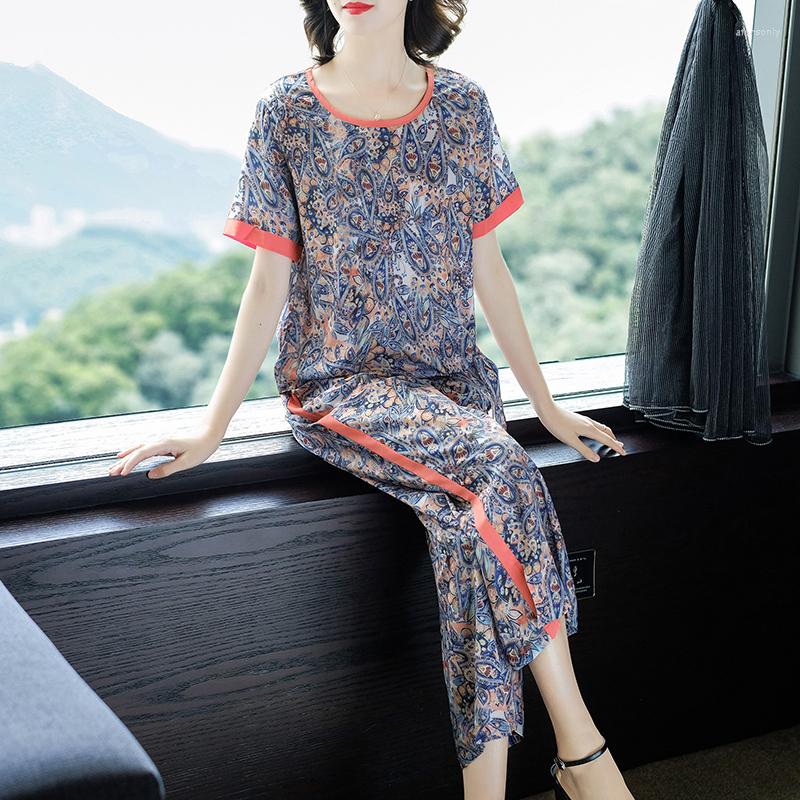 

Women' Tracksuits 2 Piece Set Summer Fashion Floral Matching Sets For Women Wide Leg Pants 2022 Conjuntos De Mujer 7057 KJ4254, As the picture