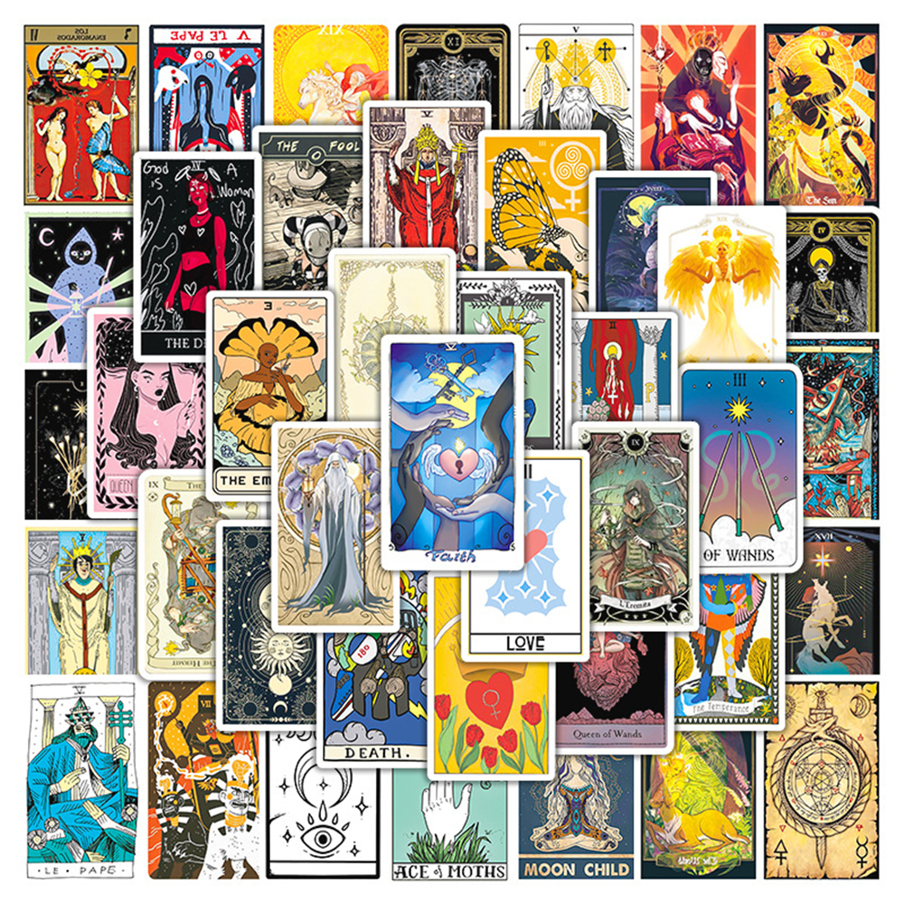 

Pack of 50Pcs Cartoon Tarot Stickers No-Duplicate Waterproof Vinyl Graffiti Sticker for Luggage Skateboard Notebook Water Bottle Car decals Kids Toys, Multi-color