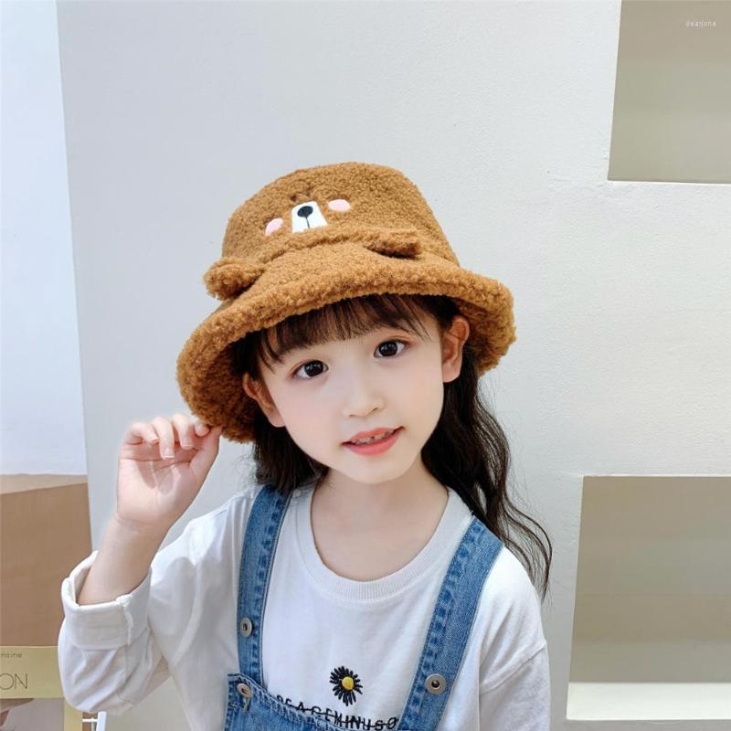 

Hats 2022 Winter For Kids Warm And Thick Bucket Girls Boys The Lambs Wool Cartoon Rainbow Caps Cute Designer
