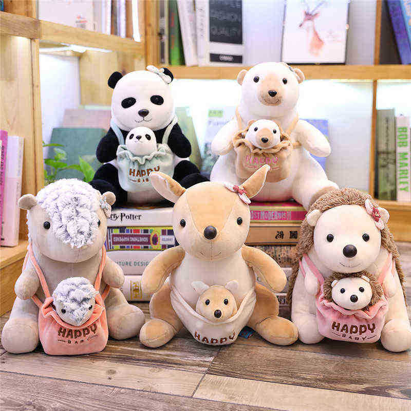 

Cute Little Jungle Animals Plush Toy nese Panda Hedgehog Polar Bear Pangolin Kangaroo Mother And Baby Doll Soft Smoothing Toy J220729