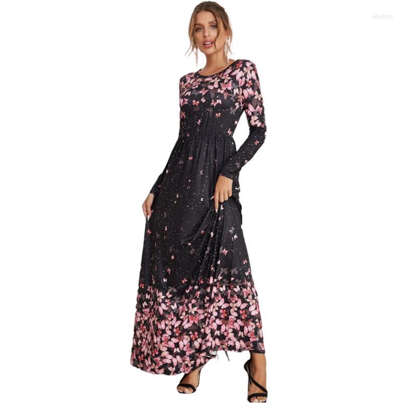 

Casual Dresses 2022 Autumn Women Long Sleeve Round Neck Tunic Maxi Dress Loose Vintage Floral Print Boho Causual Streetwear, Picture 1