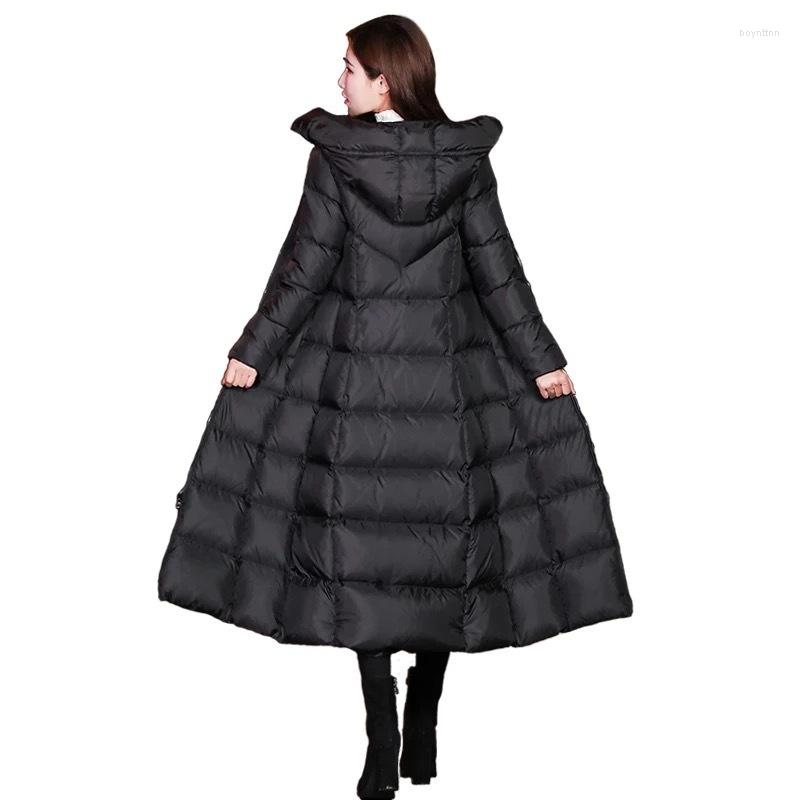 

Women' Down Winter Jackets Women Coat Female Slim Parka Over-Knee Cotton Padded Korea Hooded Warm Manteau Femme Hiver Black Solid Long