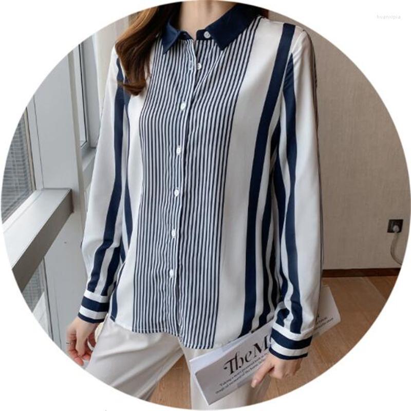 

Women' Blouses Striped For Women Button Up Polo Neck OL Clothes Women' Shirt Long Sleeve Chiffon Top Female Fashion Leisure, Multi
