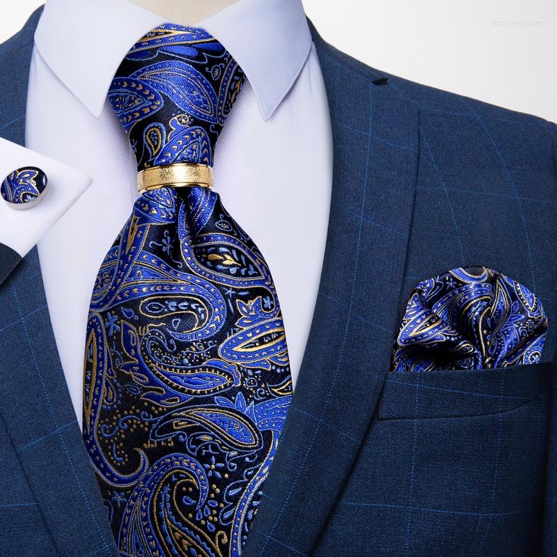 

Bow Ties 8cm Blue Purple Paisley Men Silk Tie Business Wedding Party Hanky Cufflink Ring Set Shirt Accessories Gift DiBanGu