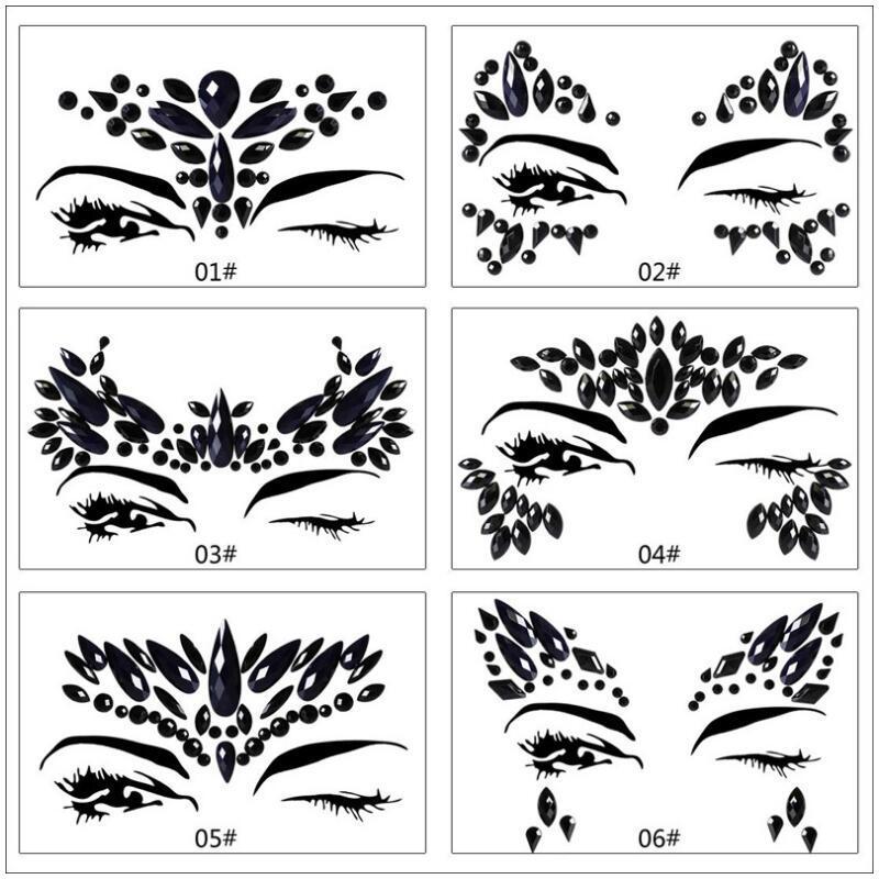 

Temporary Tattoos 6pcs Sexy Women Black Face Jewels Festival Party Body Arms Chest Glitter Gems Jewelry Sticker Beauty Makeup Tools 221010