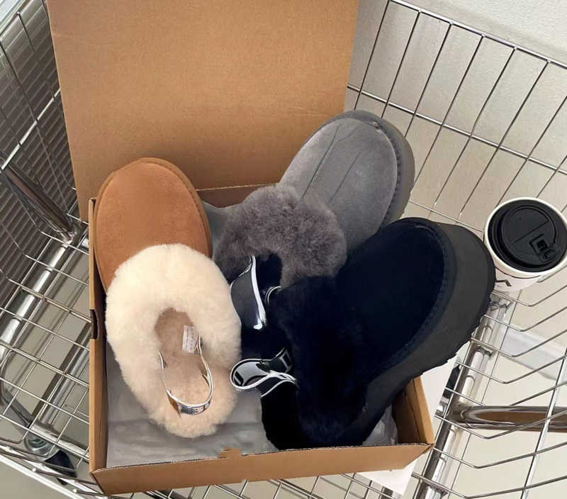 

Brand Casual Shoes Wool Slippers for Women Wearing Lamb for Women's Muffin Thick Sole Star Slippers, Black