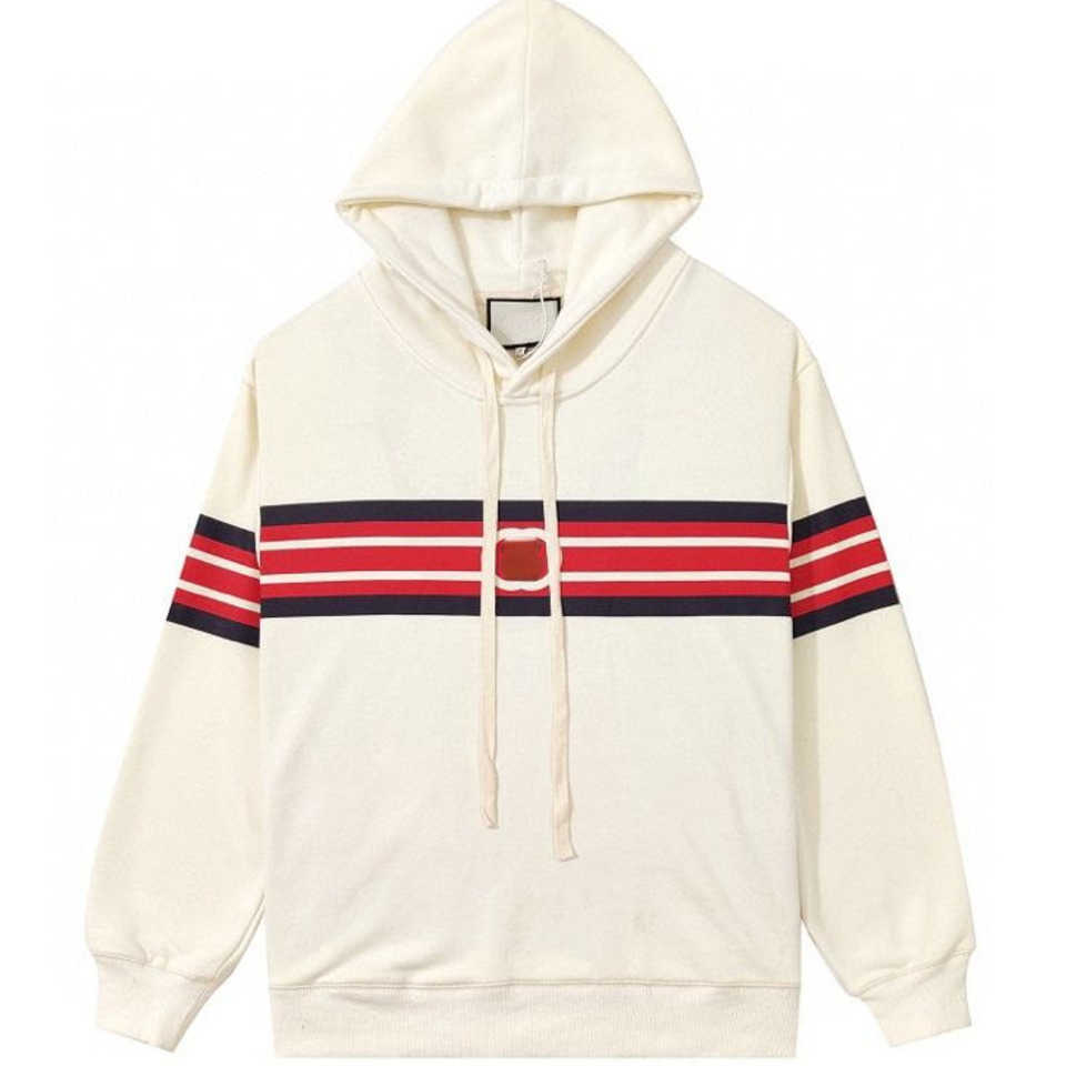 

High Quality Men's Hoodie Autumn and Winter New Striped Print Drawstring Sweater Casual Korean Version Long Sleeve Loose Couple, Creamy-white