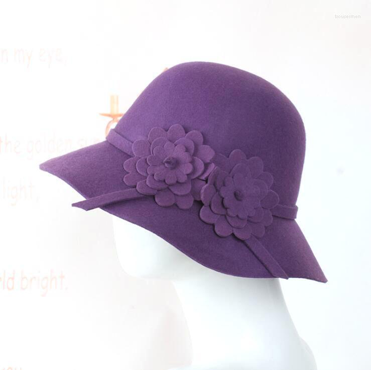 

Berets Wool Warm High Quality Flower Decoration Bucket Hat Beautiful Cute Cool Fashion Hats For Women Solid Color HatBerets, Black
