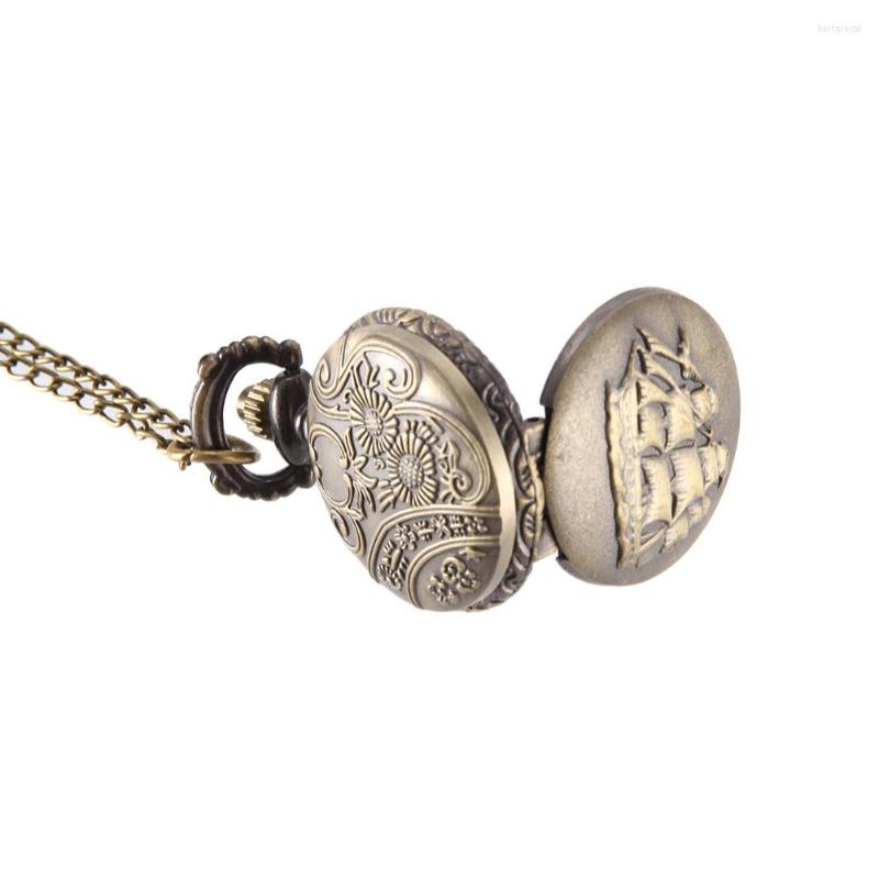 

Pocket Watches Vintage Watch Bronze Color Quartz Cool Chain Sailboat Pattern JRDH889, As shown