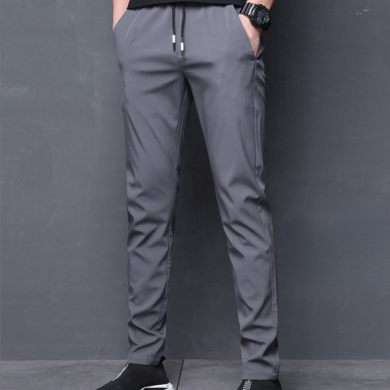 

Men's Pants Summer Ice Silk Ninepoint Loose Straight Quickdrying Korean Version 5XL Breathable Thin Casual 221010, Grey