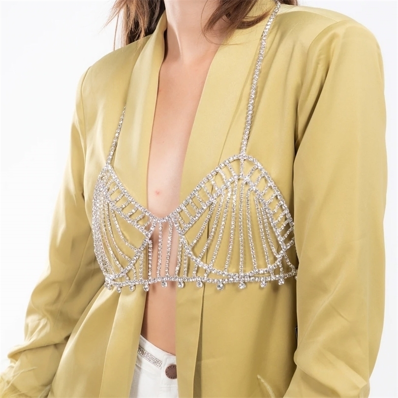 

Other Fashion Women Lingerie Crystal Hollow Out Chest Chain Body Chain Bra Harness Lingerie Sexy Festival Clothing Outfit 221008