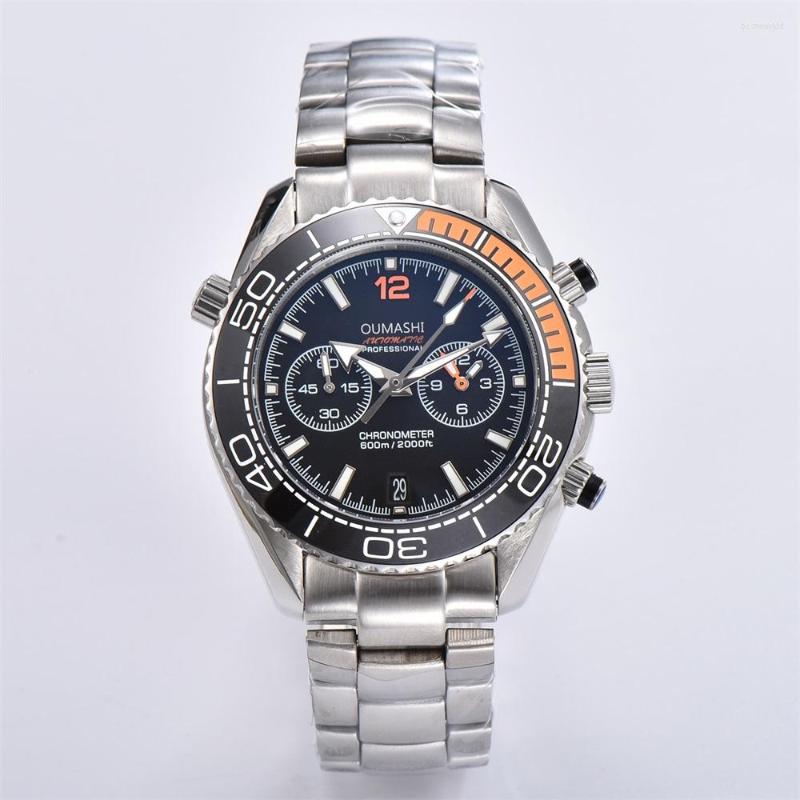 

Wristwatches Oumashi 44mm Men's Watch Full Chronograph Function Quartz Luminous Waterproof Top SUB Diving 806, No3