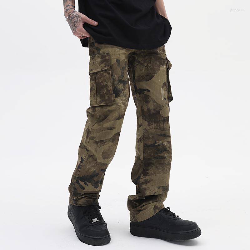 

Men's Pants Retro Pockets Streetwear Mens Cargo Camouflage Vibe Style Straight Loose Trousers Harajuku Hip Hop Overalls, Army green