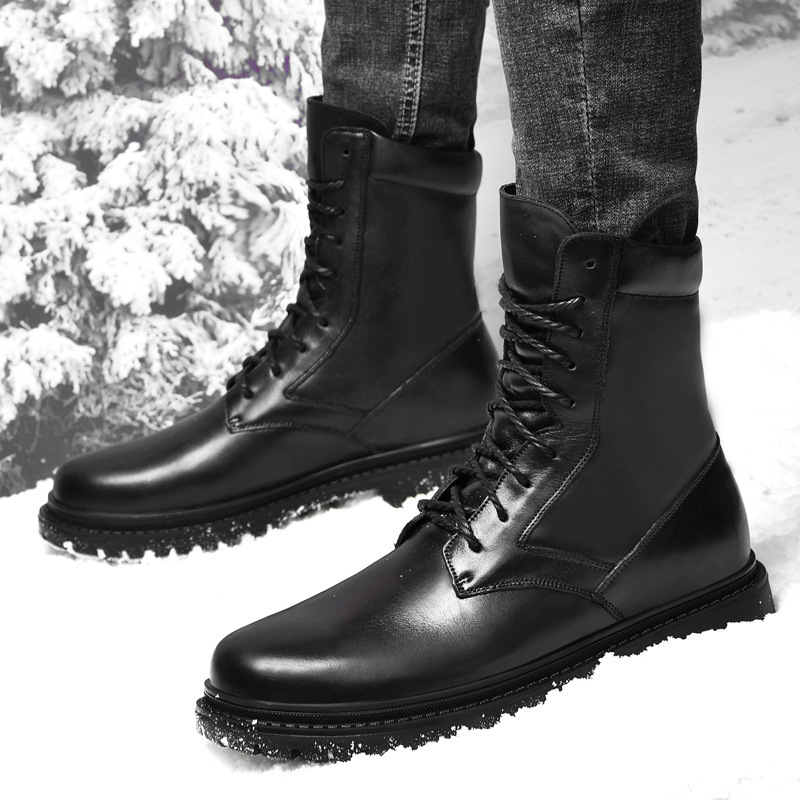 

Boots Men's boots top layer cowhide hightop winter men's outdoor large size plus velvet warm snow 221008, Black