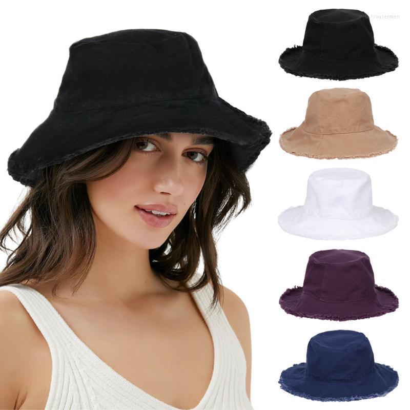 

Berets Luxury Women Bucket Hat High Quality Cap Cotton Fisherman Hats Unisex Sunscreen Casual Travel Big Brim Sun BucketBerets