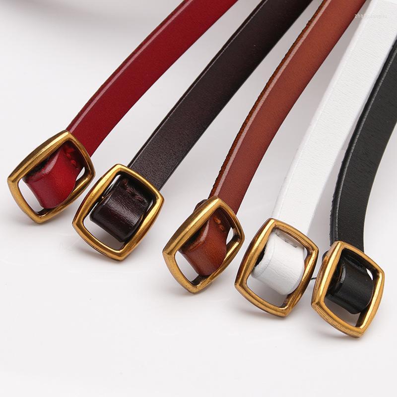 

Belts Genuine Leather Strap Lady Vintage Metal Buckle Casual Women Waistband Cowskin Jeans Cintos Thin Narrow Female Prom DressBelts, Black