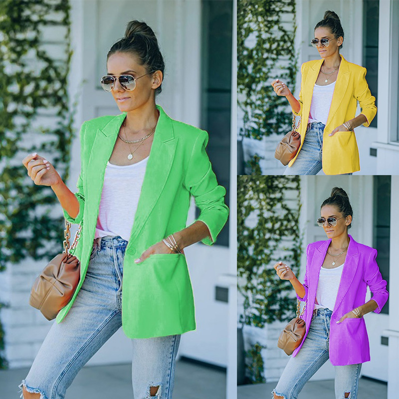 

2022 European American Suits & Blazers cross-border new autumn and winter long-sleeved suits OL fashion temperament professional casual slim coat women, Purple