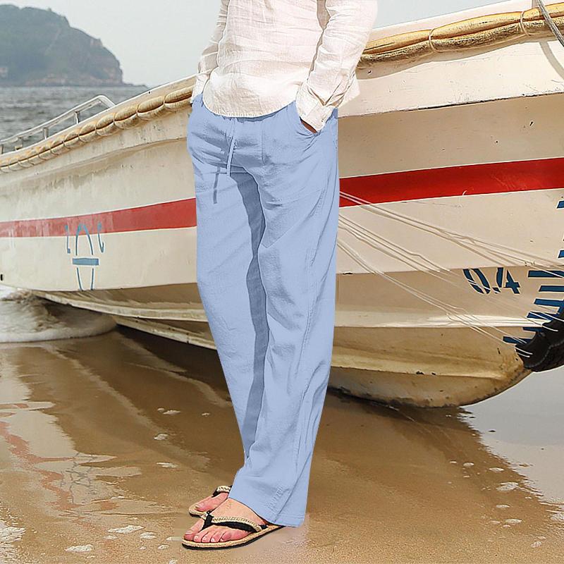 

Men' Pants Linen Clothing For Men Natural Casual Contemporary Comfortable Quality Soft Pocket Color Pure Trousers, Army green