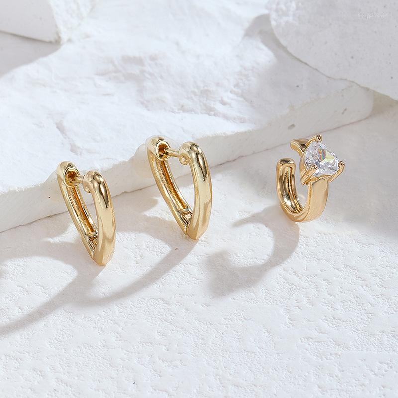 

Hoop Earrings Trendy Cute Heart For Women Punk Gold Color Crystal Non-Piercing Ear Cuffs Jewelry Girlfriend's Gift