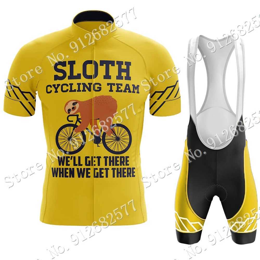 

Cycling Jersey Sets 2022 Sloth Cycling Team Jersey Set Yellow Clothing Road Bike Shirts Suit Bicycle Bib Shorts MTB Ropa Maillot Culotte