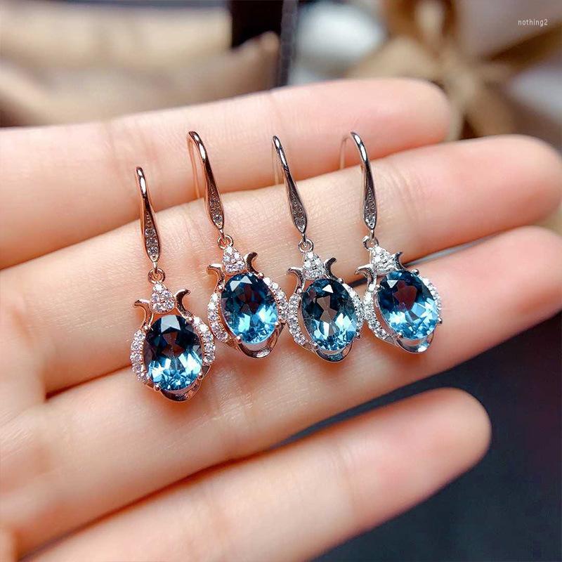 

Dangle Earrings Shining Royal Blue Topaz Noble Temperament Women's Ear Hook Wedding Dinner Bride Proposal Engagement