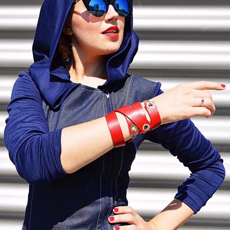 

Bangle YD&YDBZ PU Leather Bracelets Women Handmade Jewelry Punk Chain Party Accessories Red Black Yellow Blue Adjustable Bangles