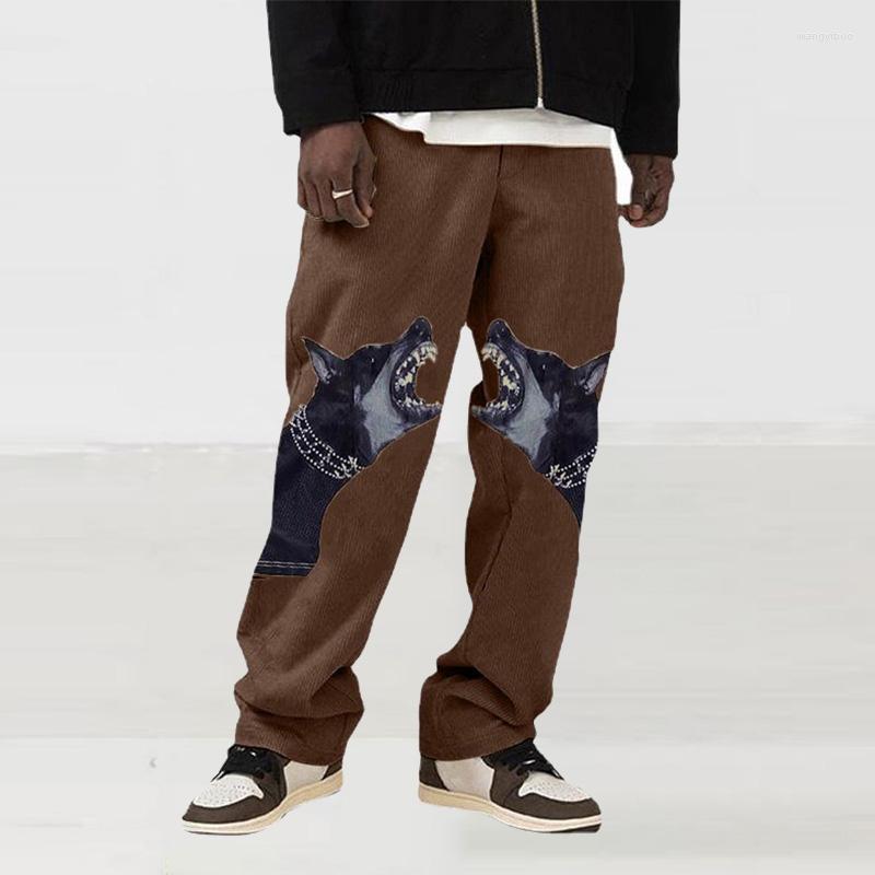 

Men' Pants Dog Print Man Loose Straight Oversize Male Streetwear Hip Hop Long Trousers Fashion Elastic Waist 2022 Arrived, 01 khaki