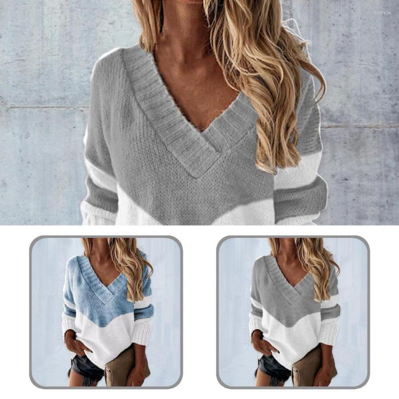 

Women' Sweaters Knitted Top V Neck Patchwork Contrast Color All Match Sweater, Black