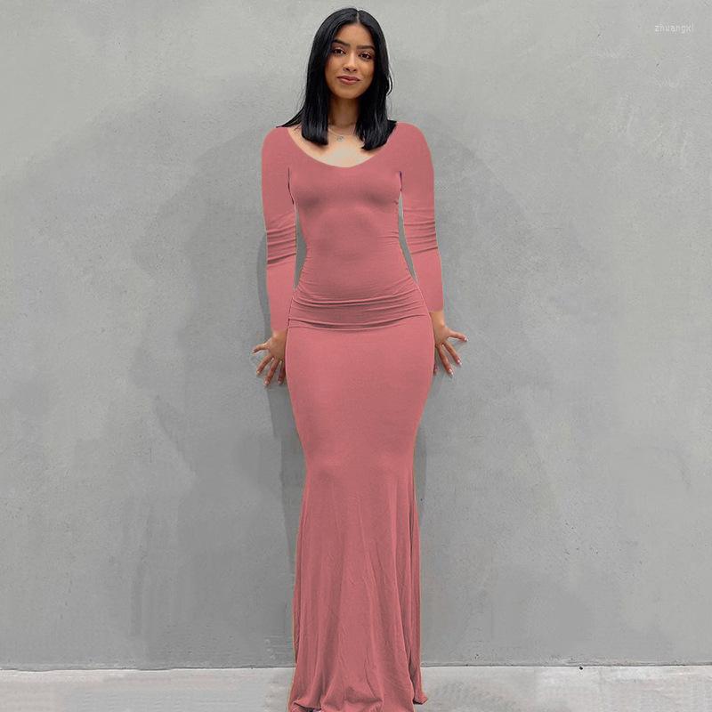 

Casual Dresses Long Sleeve Sexy Skims Maxi Dress Women Autumn Winter Party Club Solid Color Slim Fit Female Vestidos 2022, Black