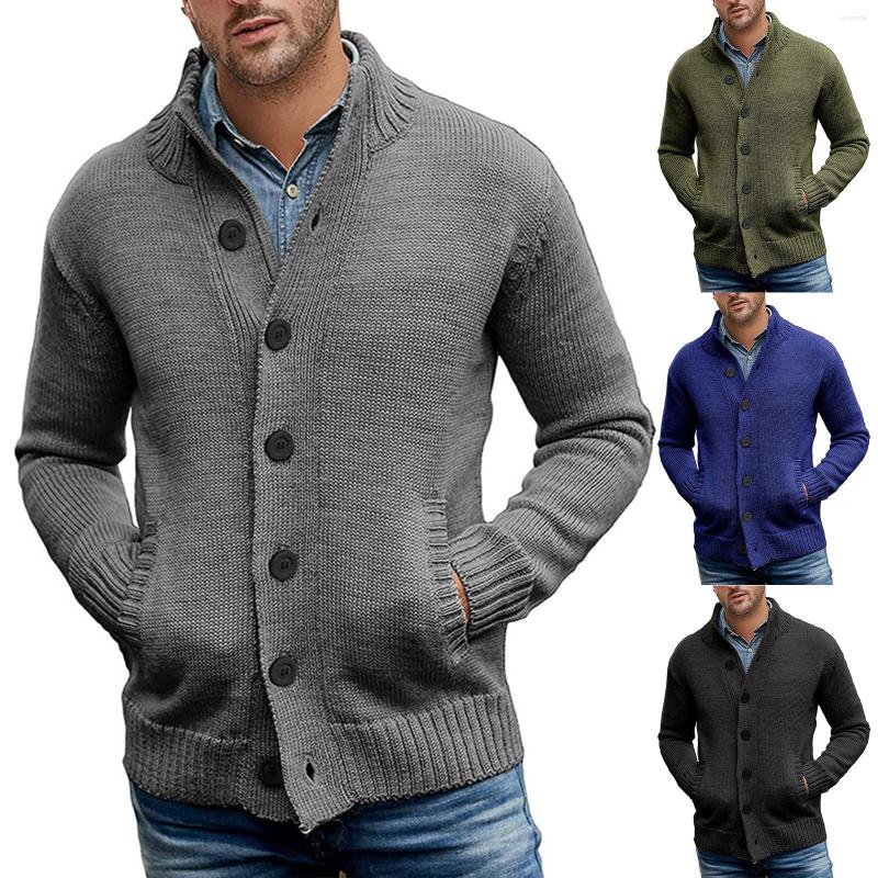 

Men's Sweaters Sweater Cardigan Men's Autumn And Winter Fashion Pure Color Loose Warm Pockets Jacket Button Knitted Coat, Blue