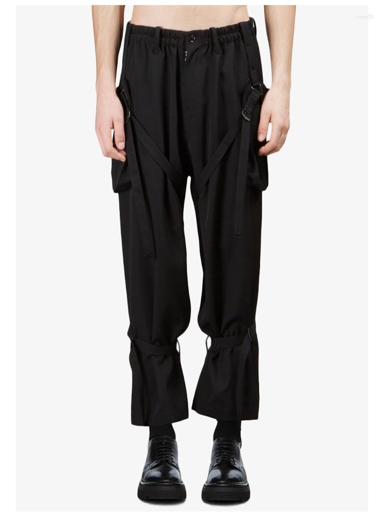 

Men' Pants Dark Autumn And Winter Black Collocation Men' Loose Japanese Retro Trend Straight Tube Adjustable Rope Nine Minutes