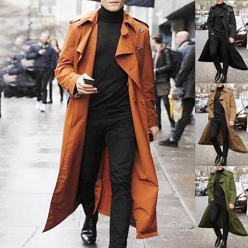 

Men's Trench Coats Lapel Coat Men's Fashion Mid-length Autumn And Spring Long Slim Double Breasted, Green