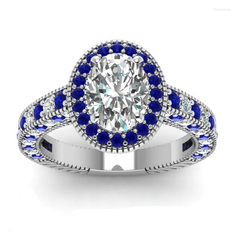 

Cluster Rings Micro Inlaid Classic Luxury Ladies Ring Trendy Fashion Engagement Sapphire Girlfriend Lover Gift