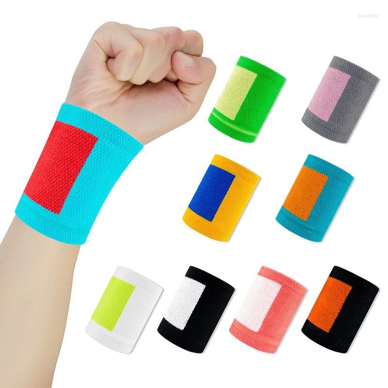 

Wrist Support 2PCs Cotton Sport Wristband Sweatband Gym Fitness Running Tennis Volleyball Sports Safety Brace Protector, Yellow blue