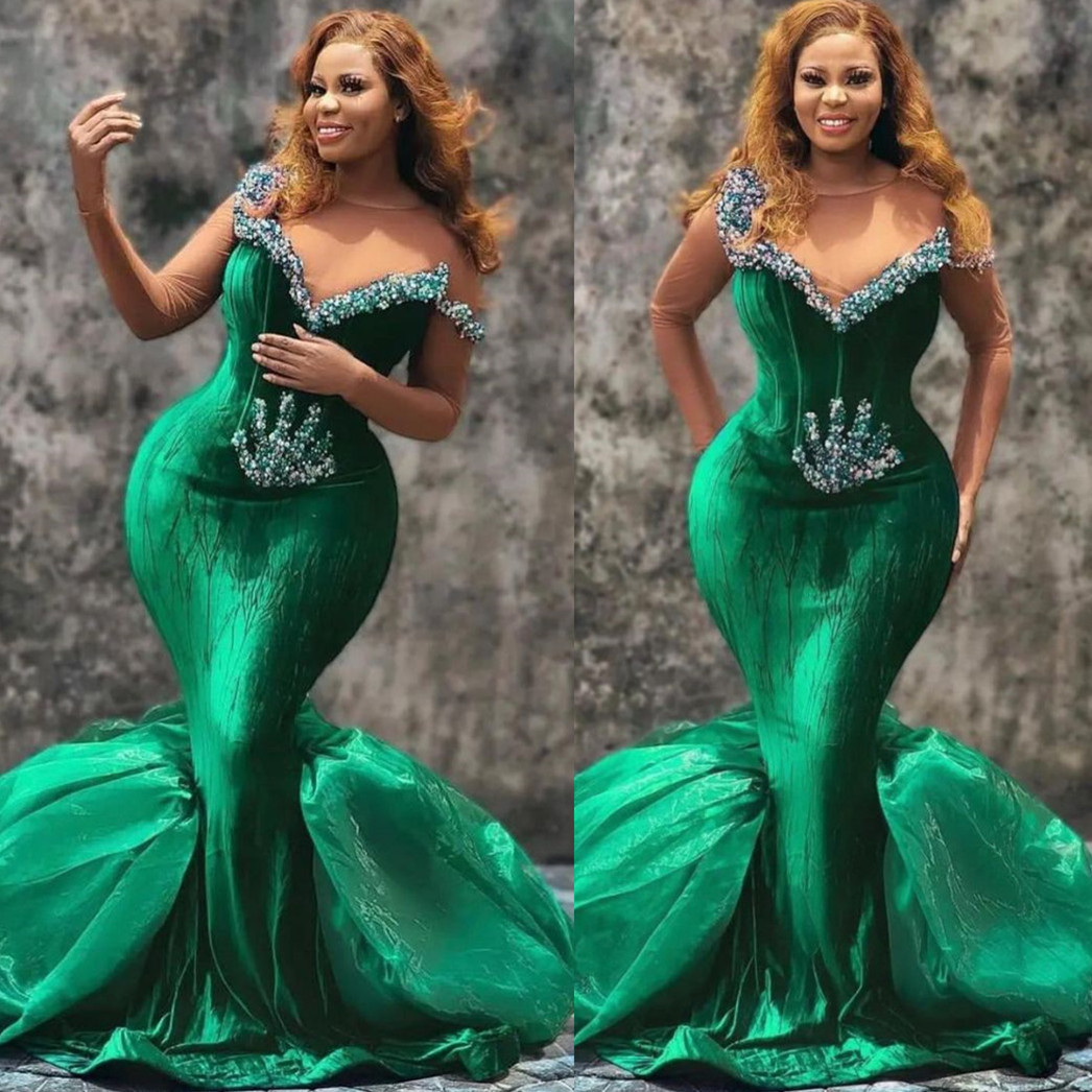 

2022 Arabic Aso Ebi Green Mermaid Prom Dresses Beaded Pearls Crystals Evening Formal Party Second Reception Birthday Engagement Gowns Dress ZJ210, Red