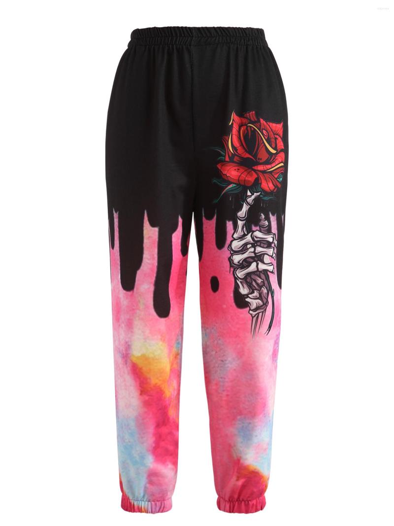 

Women' Pants Women' Loose Sweatpants Jogger Casual Elastic Waist Rose Skull Print Harem Cyber Y2k Trendy Clothes For Women