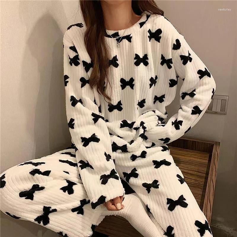 

Women's Sleepwear Thin Coral Velvet Women Warm Flannel Pyjamas Sets Long Sleeve Pajamas Set Fall Winter Cute Print Fashion Homewear Suit, Shirt