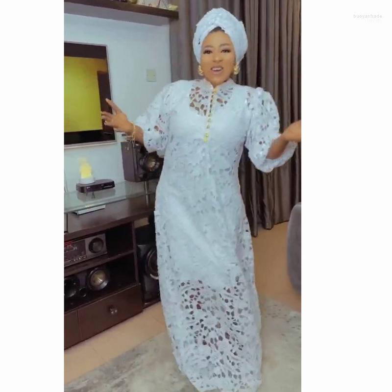 

Ethnic Clothing African Women Two Piece Set Short Sleeve Big Swing Vestidos Mesh Hollow Out Loose White Club Party Dresses Woman Dress