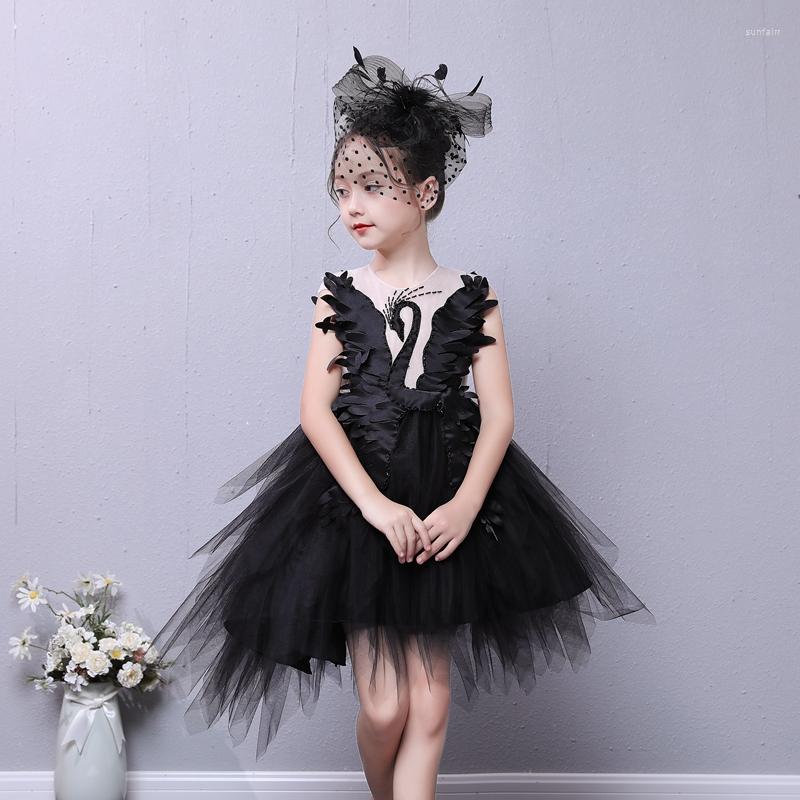 

Girl Dresses Little Summer Flower Children Elegent Swan Dress Black Baby Exquisite Embroidery Kids Ball Gowns Elegant Party, White