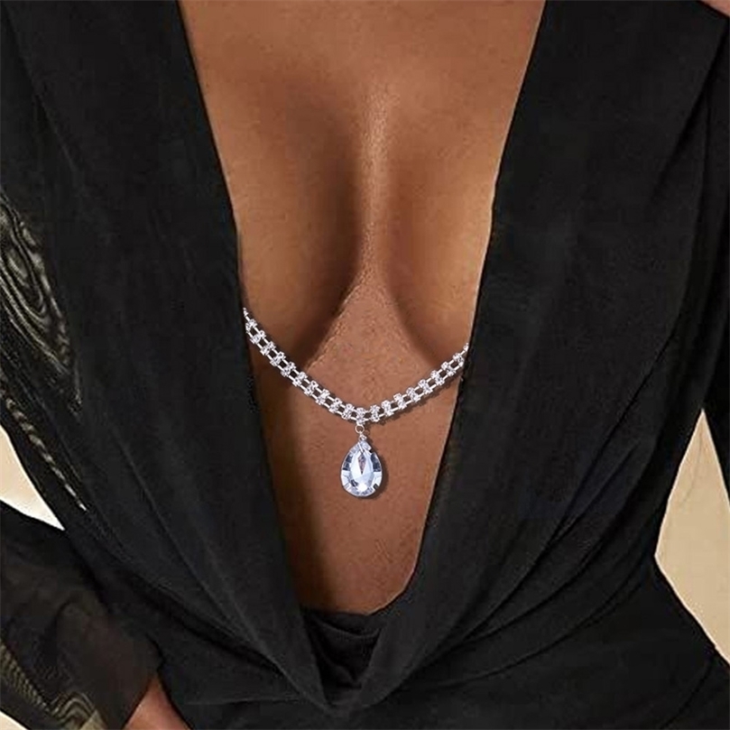 

Other Rave Water Drop Pendant Crystal Nipple Chain Jewelry For Women Non Piercing Sexy Body Chain Bikini Festival Outfit 221008