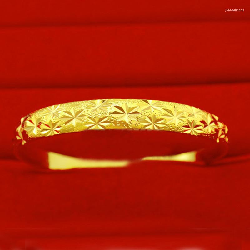 

Charm Bracelets 24K Gold Vintage Simple Classical Inscription Lucky Prayer Symbol Opening Bangles For Women Wedding Jewelry