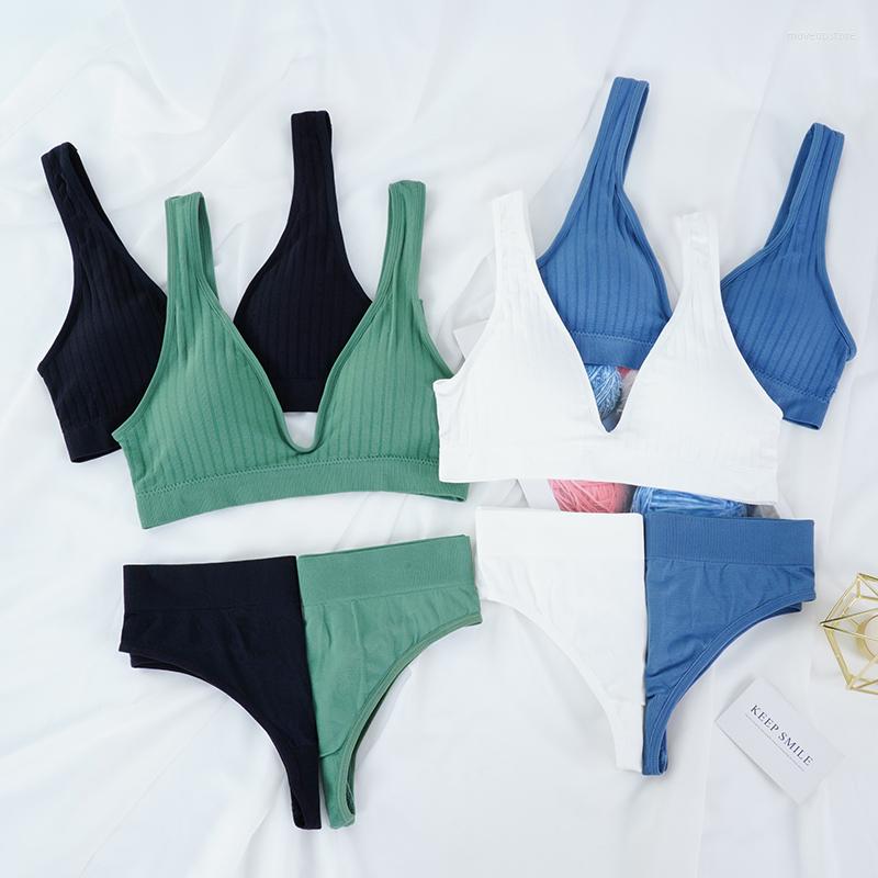 

Yoga Outfit Women Sports Bra Set Thong Panties G-String Brassiere Sexy Lingerie Gym Accessories Workout Top Bras, Style 1 blue